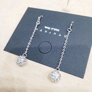 Brand New Silver Tone Rhinestone Ball Dangle Earrings